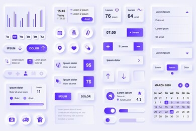 user interface elements for medical mobile app. diagnosis and treatment, pharmacy store and laboratory gui templates. unique neumorphic ui ux design kit. manage, navigation, search form and components