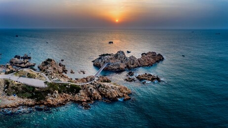 aerial view of daewangam park at sunrise near ulsan, south korea