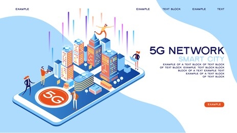 5g network wireless technology  vector concept. high-speed mobile internet. using modern digital devices. smart city or intelligent building isometric. 3d isometric vector illustration.