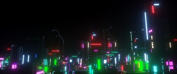 night city lights. neon urban future. futuristic city in a cyberpunk style against night sky. photorealistic 3d illustration. futuristic skyscrapers with huge luminous billboards.