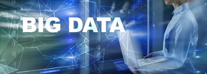 big data concept on geometric lines background. blurred data center.