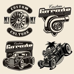 set of hot-rod themed vector illustrations for logos, apparel, posters, and many other purposes.
