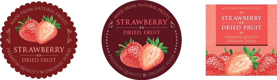 set of vector label with strawberry dried.