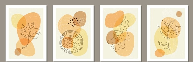 set of minimal posters with abstract organic shapes composition in trendy contemporary collage style, can be used for wall art decoration, postcard, cover design