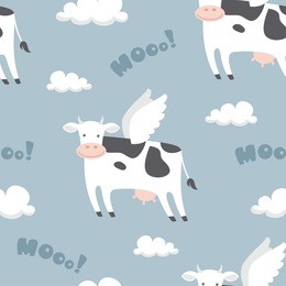 seamless pattern with funny flying cows