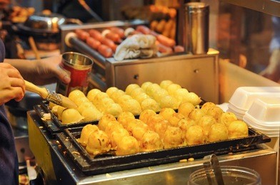 japanese octopus balls at hong kong street food stall