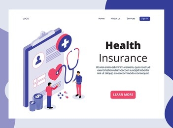 isometric landing page of health insurance