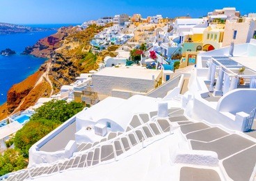 beautiful steps in oia the most beautiful village of santorini island in greece