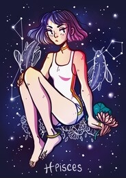 pisces zodiac sign female illustration