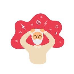 old man with headache. flat modern trendy style. illustration character icon. isolated on white background. lady having migraine. stress, worry, vertigo, alzheimer concept.