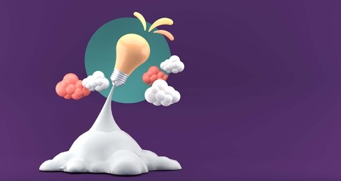 the jet bulb is surrounded by clouds on a purple background.-3d rendering.
