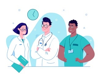 the team of doctors. illustration in a flat cartoon style.