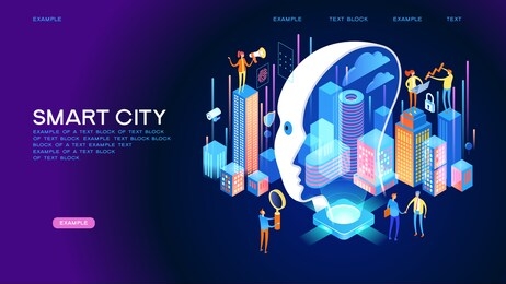 smart city or intelligent building isometric vector concept. smart home control concept. concept home with technology system. 3d isometric vector illustration.