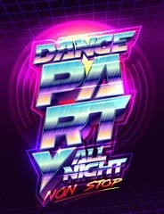 dance party poster design concept, 80s years retro style vector illustration