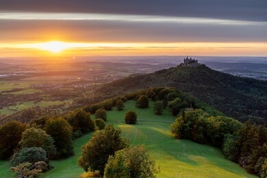 long exposure of hohenzollern castle at sunset.