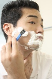 japanese man shaving