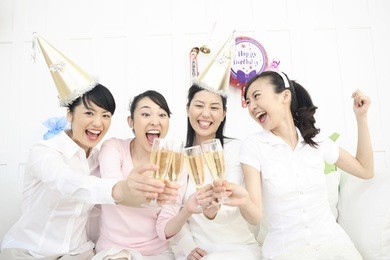 group of japanese girls at a party