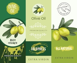vector vintage style olive oil labels set. elegant design for olive oil packaging.  with logo template.