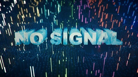 colorful tv test bars with no signal message. streaming data malfunction concept. 3d render with depth of field