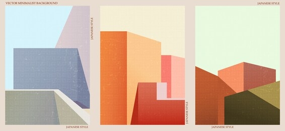 set of three abstract minimalist backgrounds. hand-drawn illustrations with japanese geometric pattern for for wall decoration, postcard or brochure, cover design, stories, social media, app design.