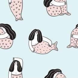 cute hand drawn mermaid. seamless pattern with cute mermaids. ideal print for ceramics or textile decor. 