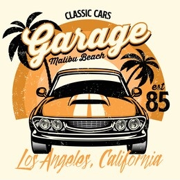 beach shirt design of classic american muscle car