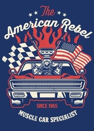shirt design of muscle car with big engine