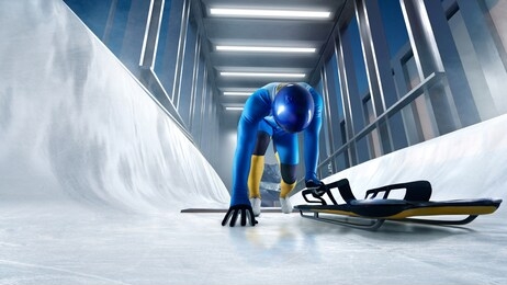 skeleton sport. bobsled. luge. the athlete descends on a sleigh on an ice track. winter sports.