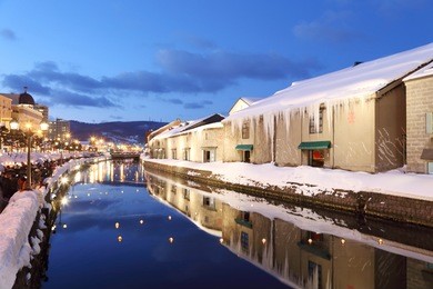 background of otaru canal in japan the winter evenning