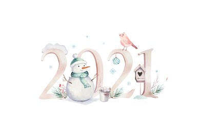 watercolor merry christmas illustration with snowman, holiday cute animals deer, rabbit. christmas celebration cards. winter new year design