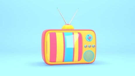3d rendering abstract animation of a vintage tv with a bright color screen, noise, distortion. unusual funny joke pop art cartoon style.