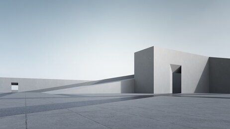 empty concrete floor for car park. 3d rendering of abstract gray building with clear sky background.