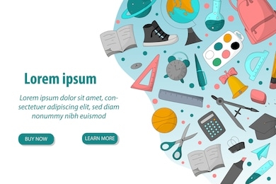 back to school vector set. landing page design with school stationery. cartoon style illustrations. online shop concept. autumn sale concept.