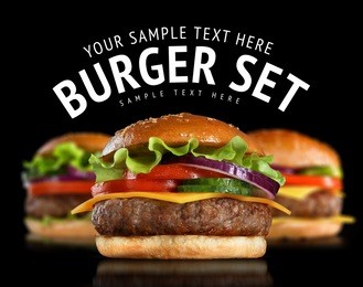burger isolated on black background. fast food meal. 
