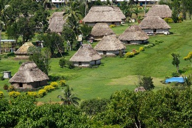traditional houses of navala village, viti levu island, fiji