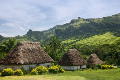 traditional houses of navala village, viti levu island, fiji