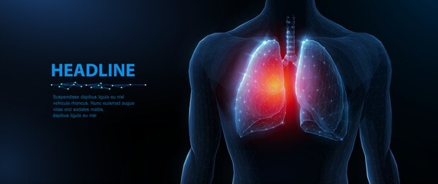 lung disease in human body. abstract vector 3d lungs and red spot. human health, respiratory system, pneumonia illness, biology science, smoker asthma, healthcare concept. organ anatomy illustration