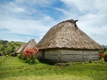 traditional houses of navala village, viti levu island, fiji