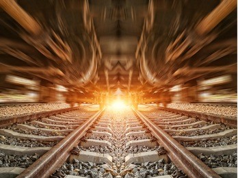 cargo train platform at sunset with container