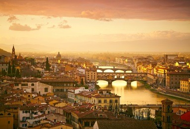 sunset view of bridge ponte vecchio. florence, italy