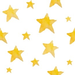 hand drawn of yellow watercolor star isolated on white background. seamless pattern of watercolor yellow star.