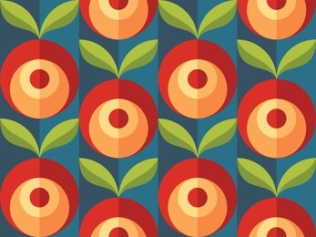 background fruits and green leaves nature. abstract geometric seamless pattern. decorative ornament in flat design style. ripe harvest banner. floral backdrop. organic vegetables product. red berries.