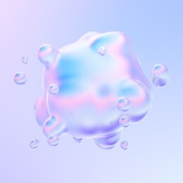abstract liquid holographic gradient shape. liquid metal bubbles splash. fluid neon morphing bubbles. 3d rendering.