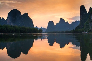 sunset landscape of yangshuo in guilin,china