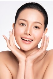 close up beautiful young asian woman with clean fresh skin. face care . facial treatment. cosmetology, beauty and spa. asian women portrait