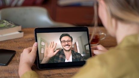 young people talking on video call