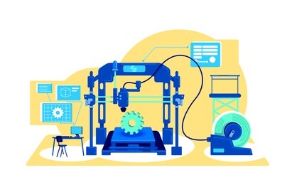 automatization of production flat concept vector illustration. analyze and process information. digital tranfsormation 2d cartoon illustration for web design. industrial factory creative idea