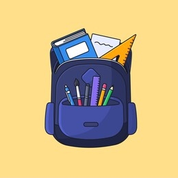 student backpack with full studying tools vector illustration for back to school concept cartoon outline style flat design