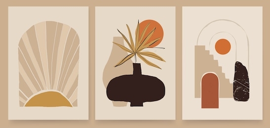 modern minimalist abstract aesthetic illustrations. bohemian style wall decor. collection of contemporary artistic posters. 