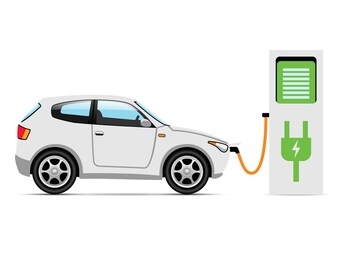 electric car at charger station on white background. Сoncept eco transport. illustration vector.